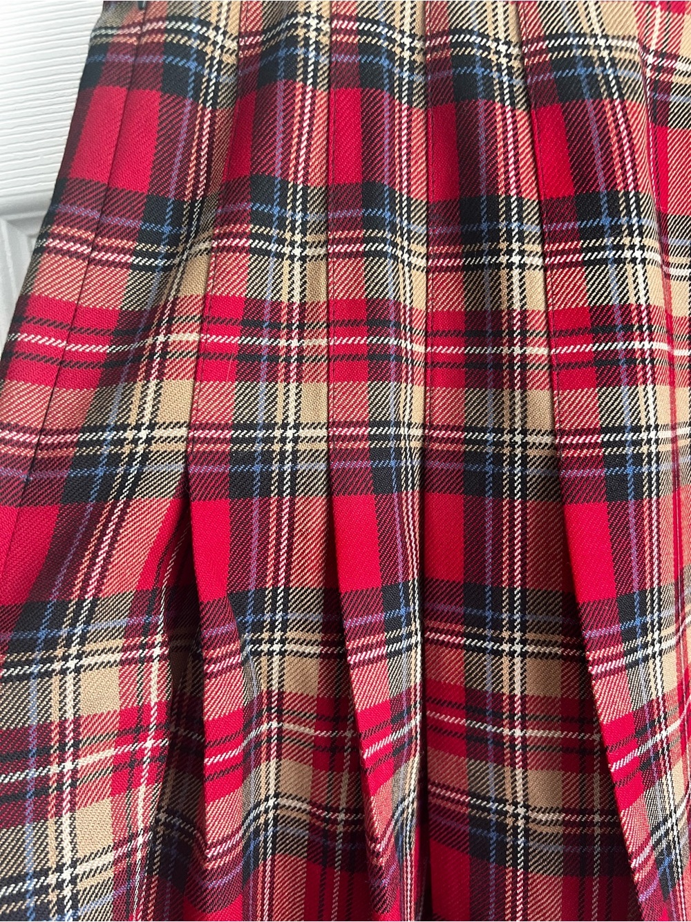 Vintage Pendleton Red Tartan Plaid 100% Virgin Wool Pleated Midi Skirt